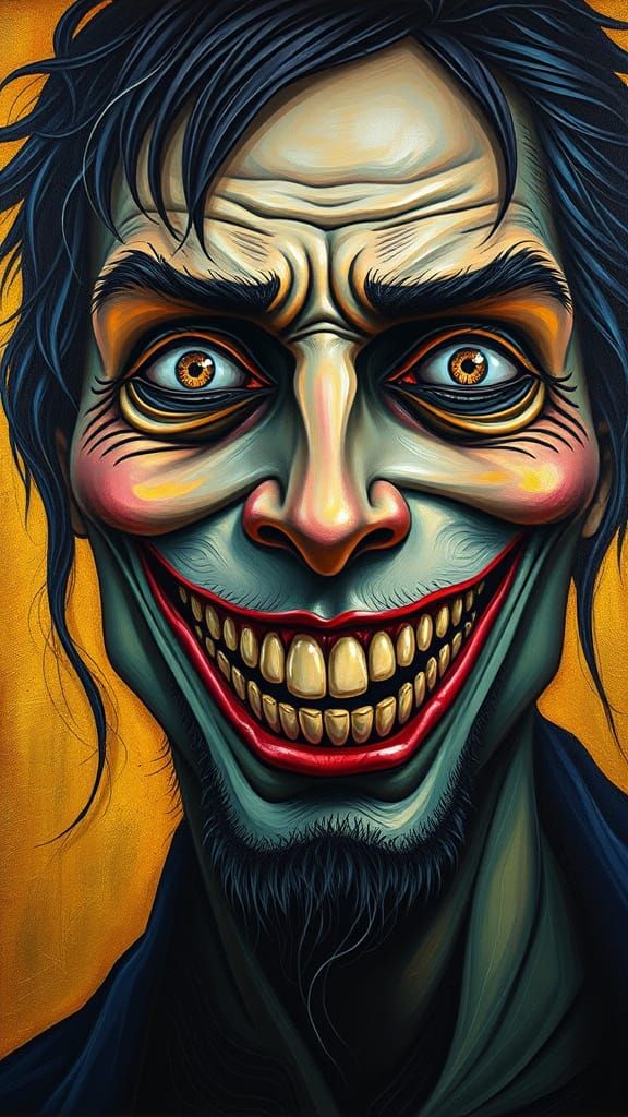 Creepy Smile contrasting colors deep color detailed painting renaissance painting 3D shading elegant iridescent golden r...