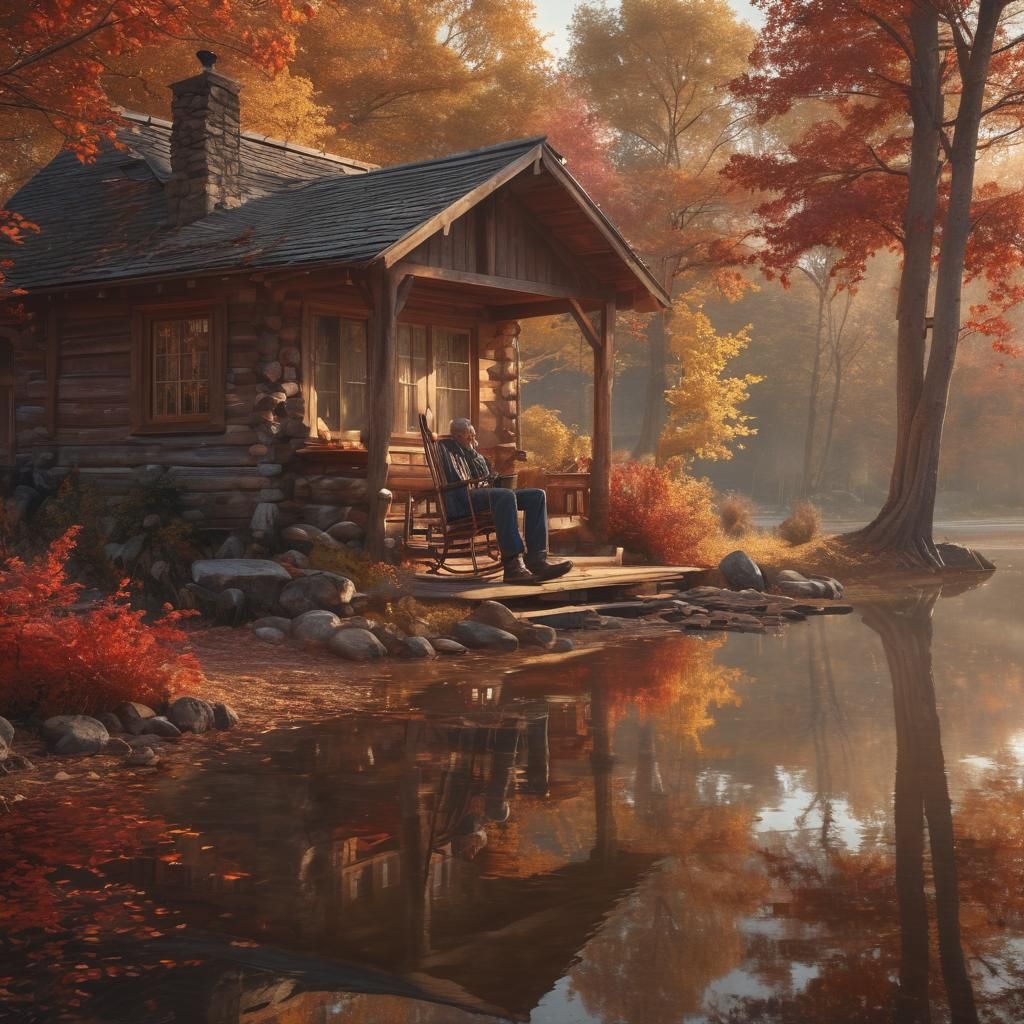 Autumn Cabin Portrait in Hyperrealistic Digital Art