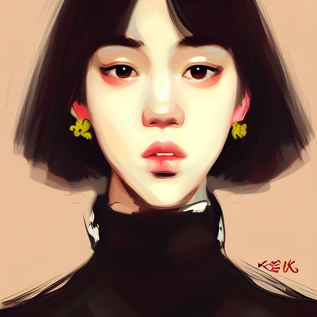 Beautiful K-Pop Girl in Impressionist Digital Painting
