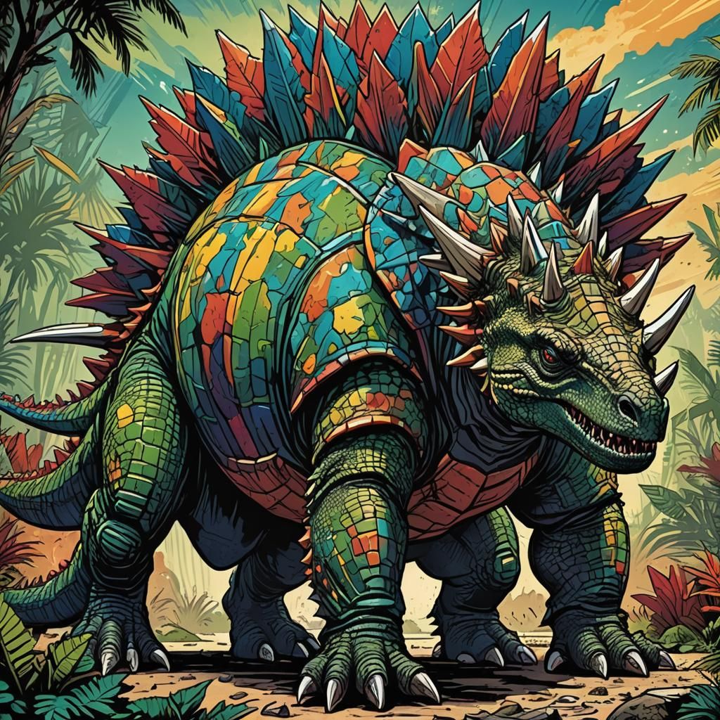 Stegosaurus Dinosaur in Comic Book Art Style