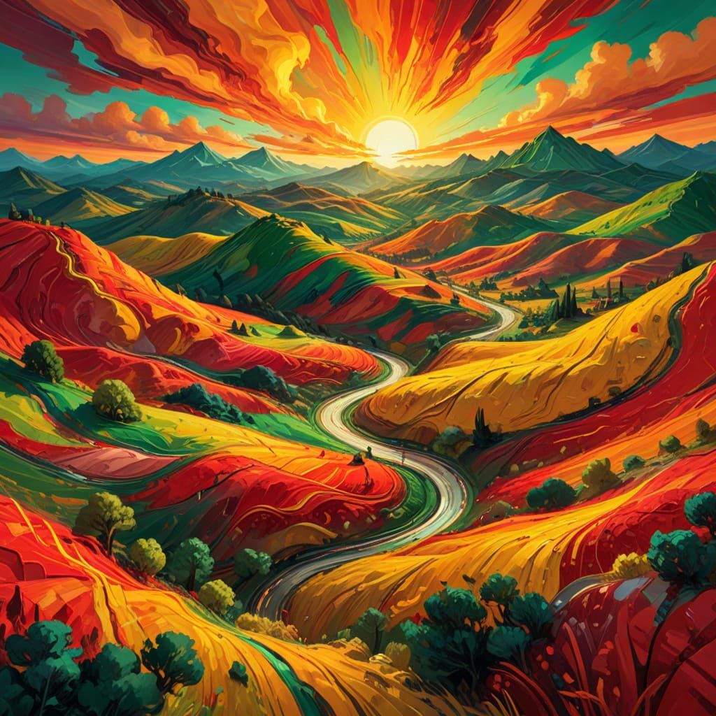 Vibrant Expressionist Landscape with Swirling Brushstrokes