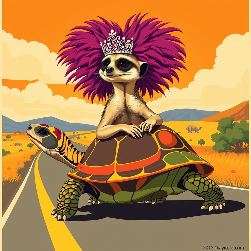 Exotic Safari Scene with Meerkat and Colourful Tortoise