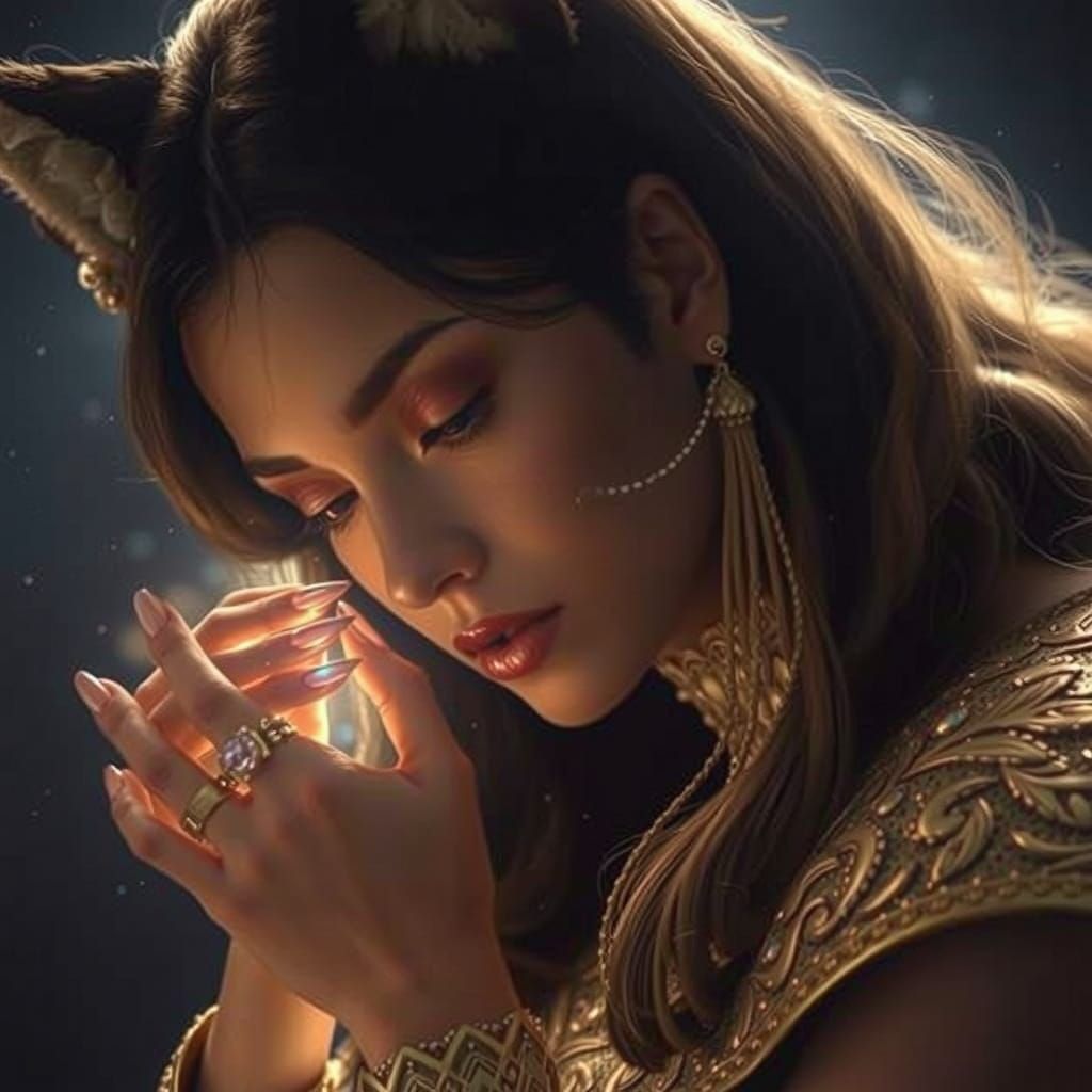 Fox Rings on Woman's Hand: Photorealistic Digital Art