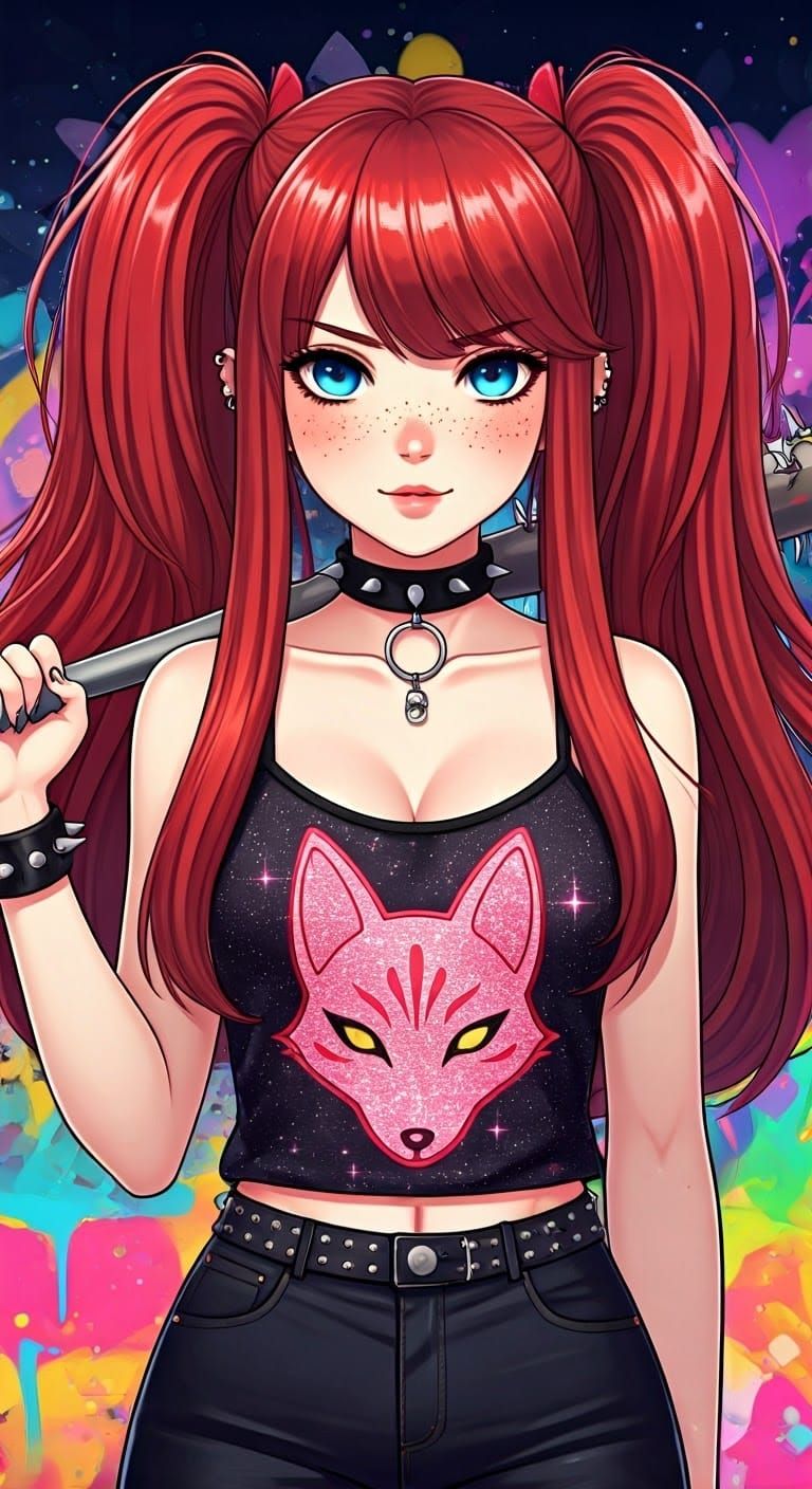 Anime Woman with Spiked Bat in Shoujo Style