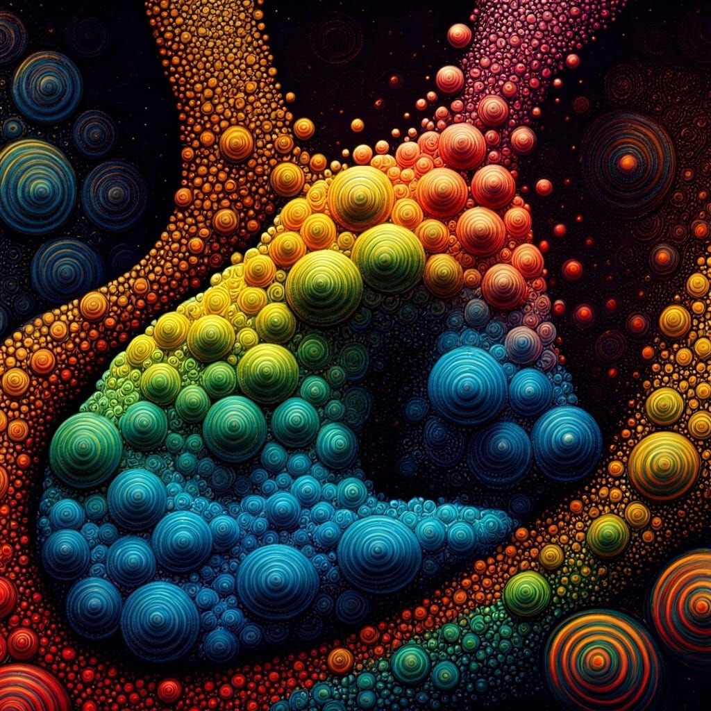 Rainbow Creature in Surreal Polka Dot Dreamscape