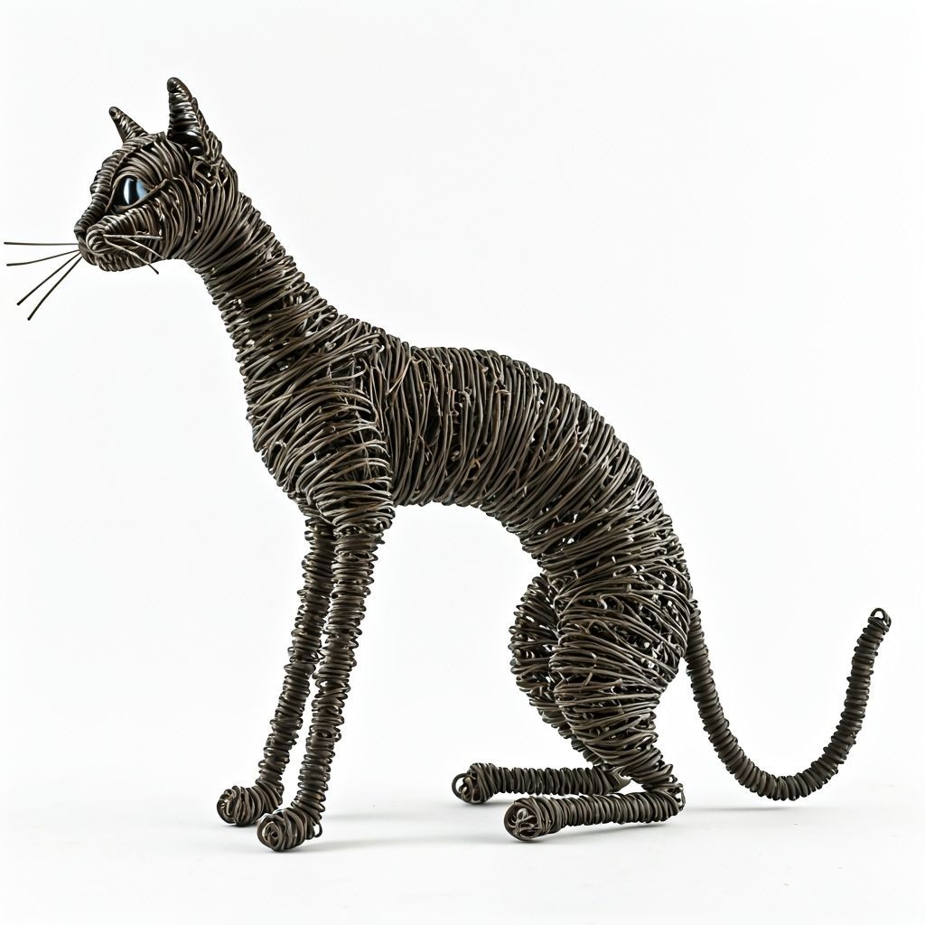 Metal Wire Cat Sculpture in Giacometti Style