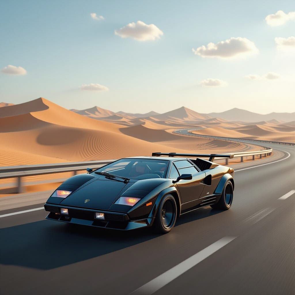 Lamborghini Countach Speeds Across Desert Freeway