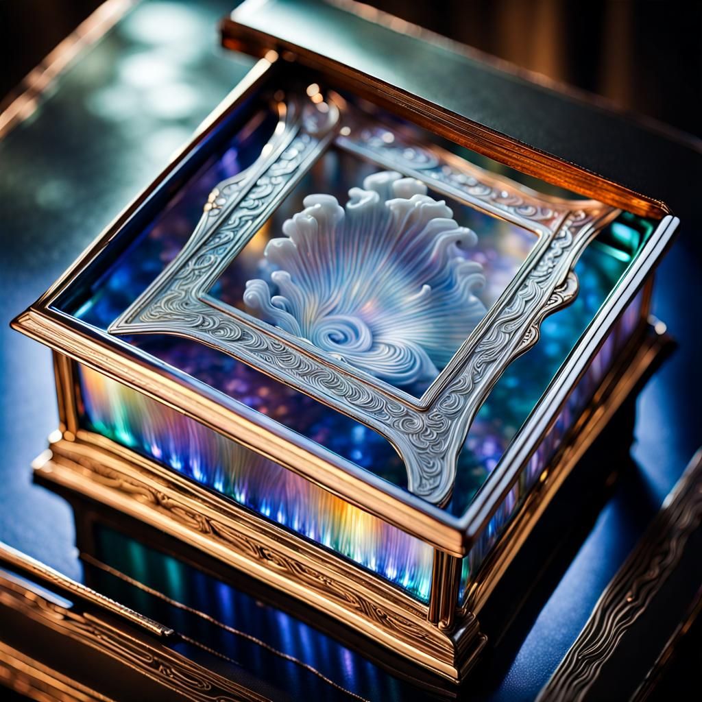 Intricate Faberge Glass Box with Burning Book