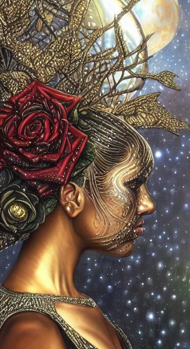 Metallic Woman in Enchanted Forest: Fantasy Illustration