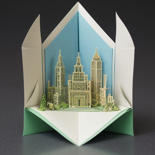 Whimsical Papercraft Character in Miniature City