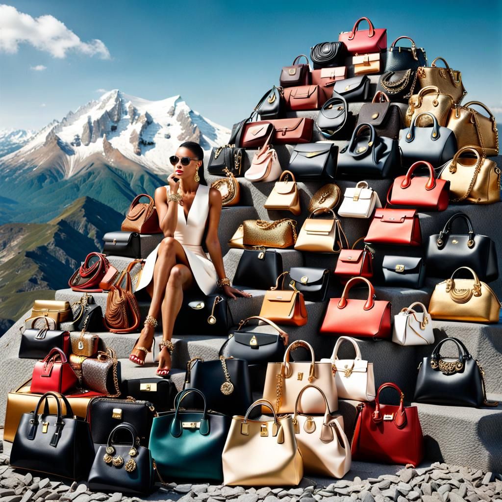 Posh Woman on Mountain of Purses