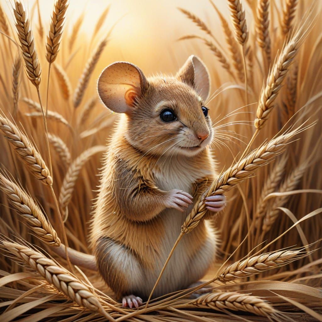 Shy Mouse with Wheat: Watercolor Illustration