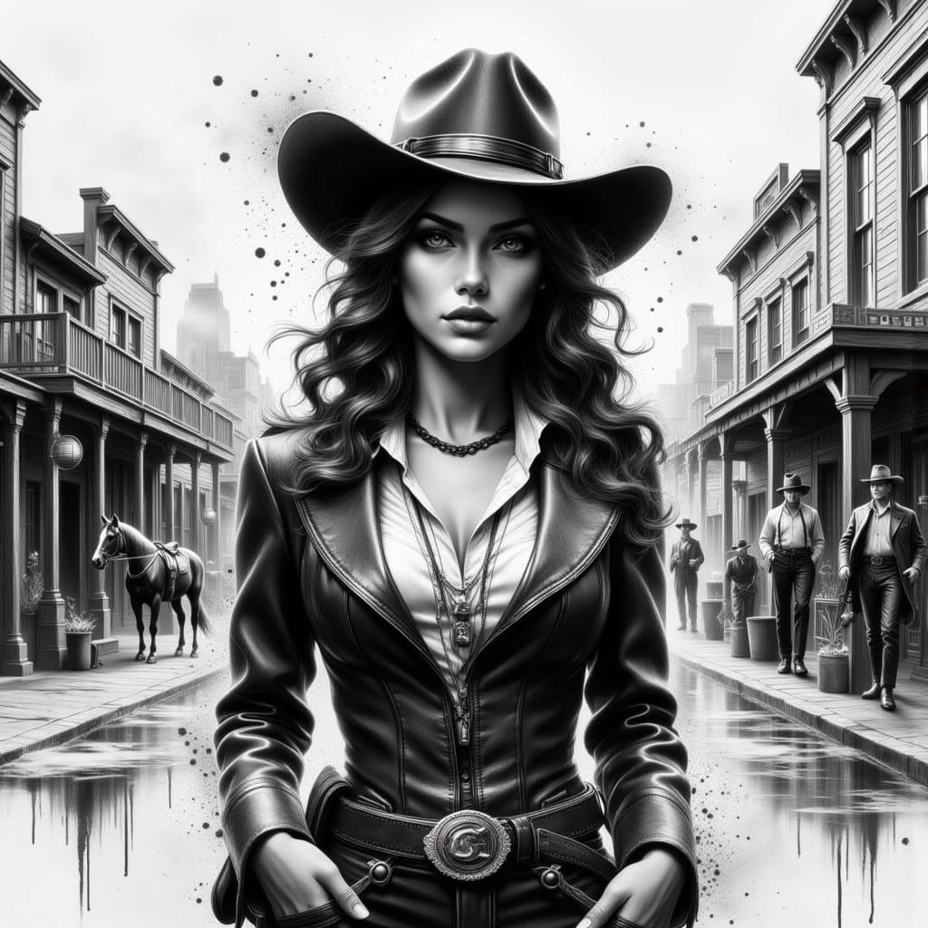 Glamorous Cowgirl in Vintage Noir Black and White