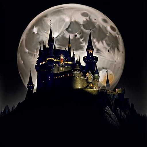 Regal Castle Illuminated by Shimmering Full Moon