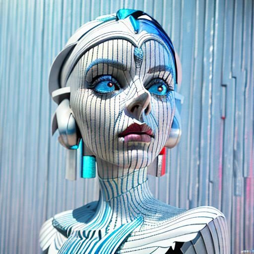 Surreal Lady in Blue: Hyperrealistic CGI Portrait