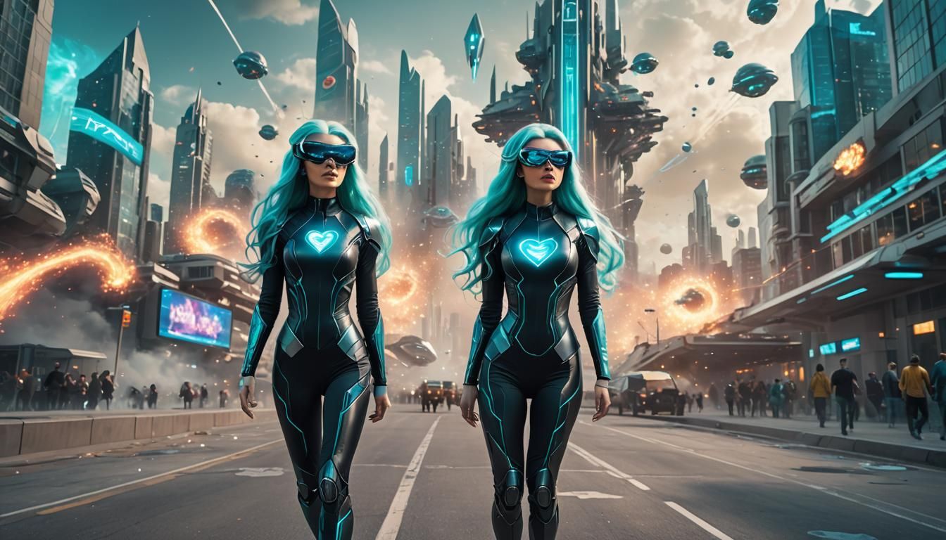 Retrofuturistic Girl with Cyan Hair