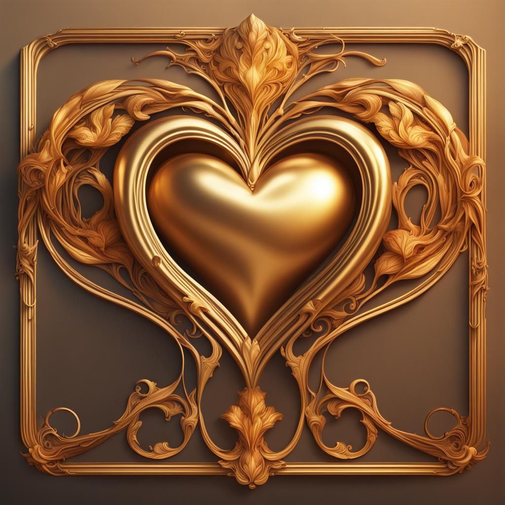 Art Nouveau Gold Heart Frame in Splash Art