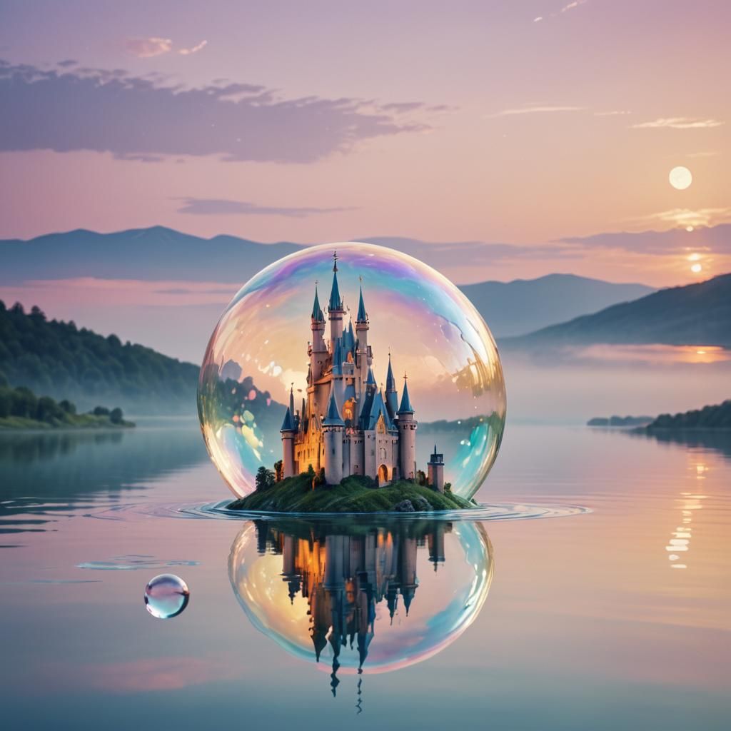 Dreamlike Bubble Castle on Serene Lake