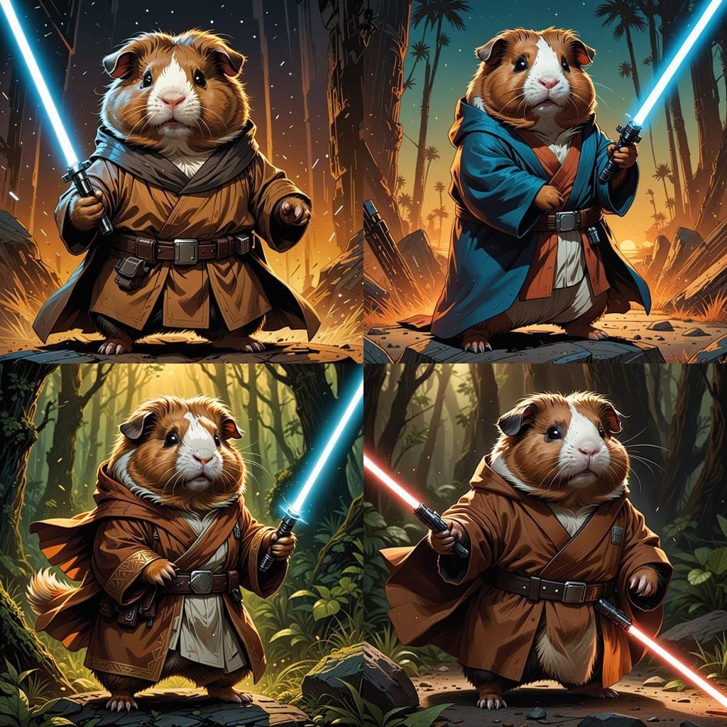 Fuzzy Guinea Pig Jedi Warrior in Earthy Brown Robes