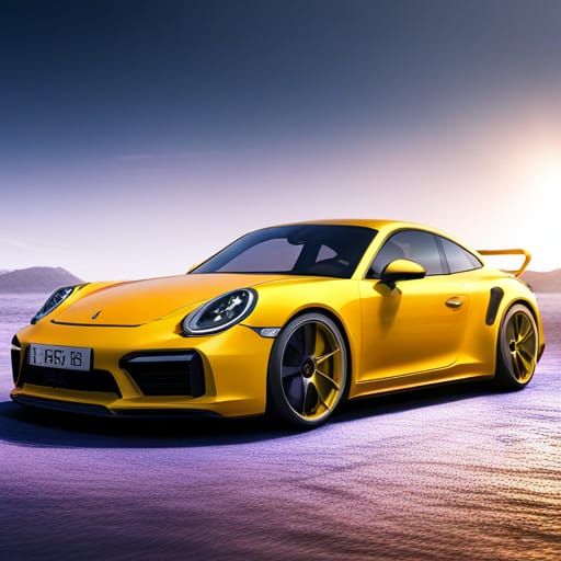 Futuristic Yellow Porsche Car Concept Art