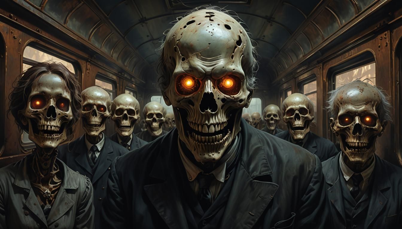 Victorian Ghost in Train Wreck: Digital Gothic Art