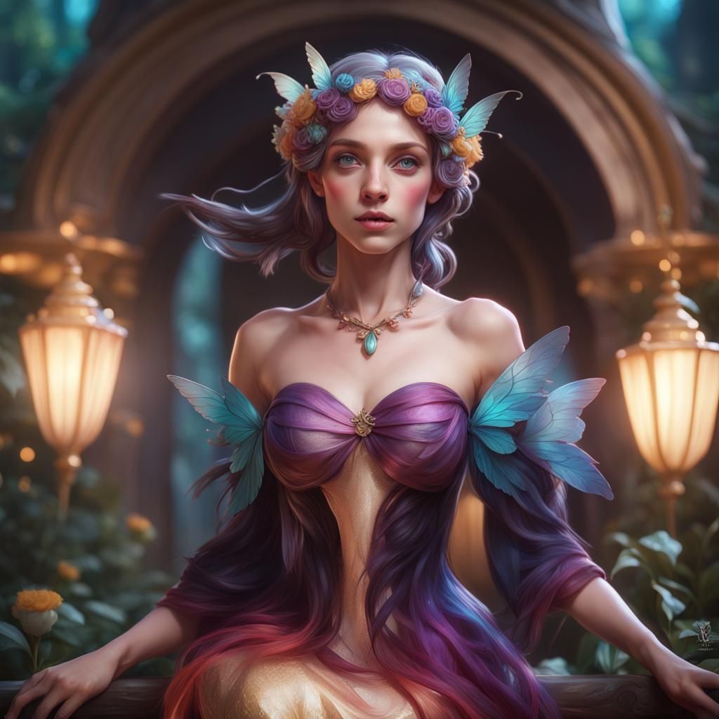 Enchanting Fairy Realm in Vibrant Triadic Colors