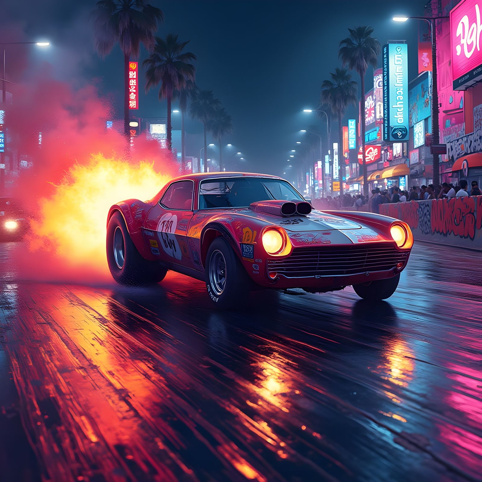 Drag Racing in Graffiti Splash Art Style