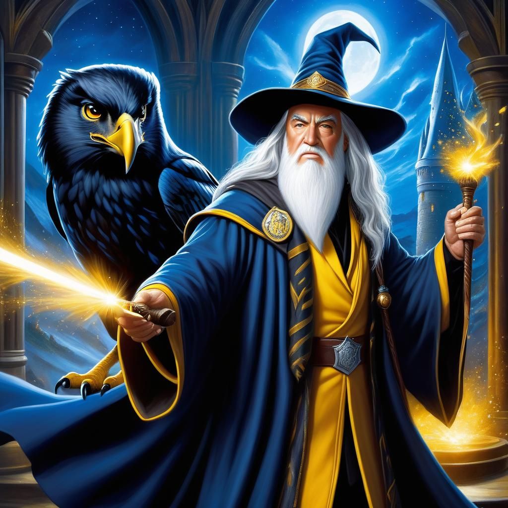 Epic Wizard Battle in Dark Academia Style