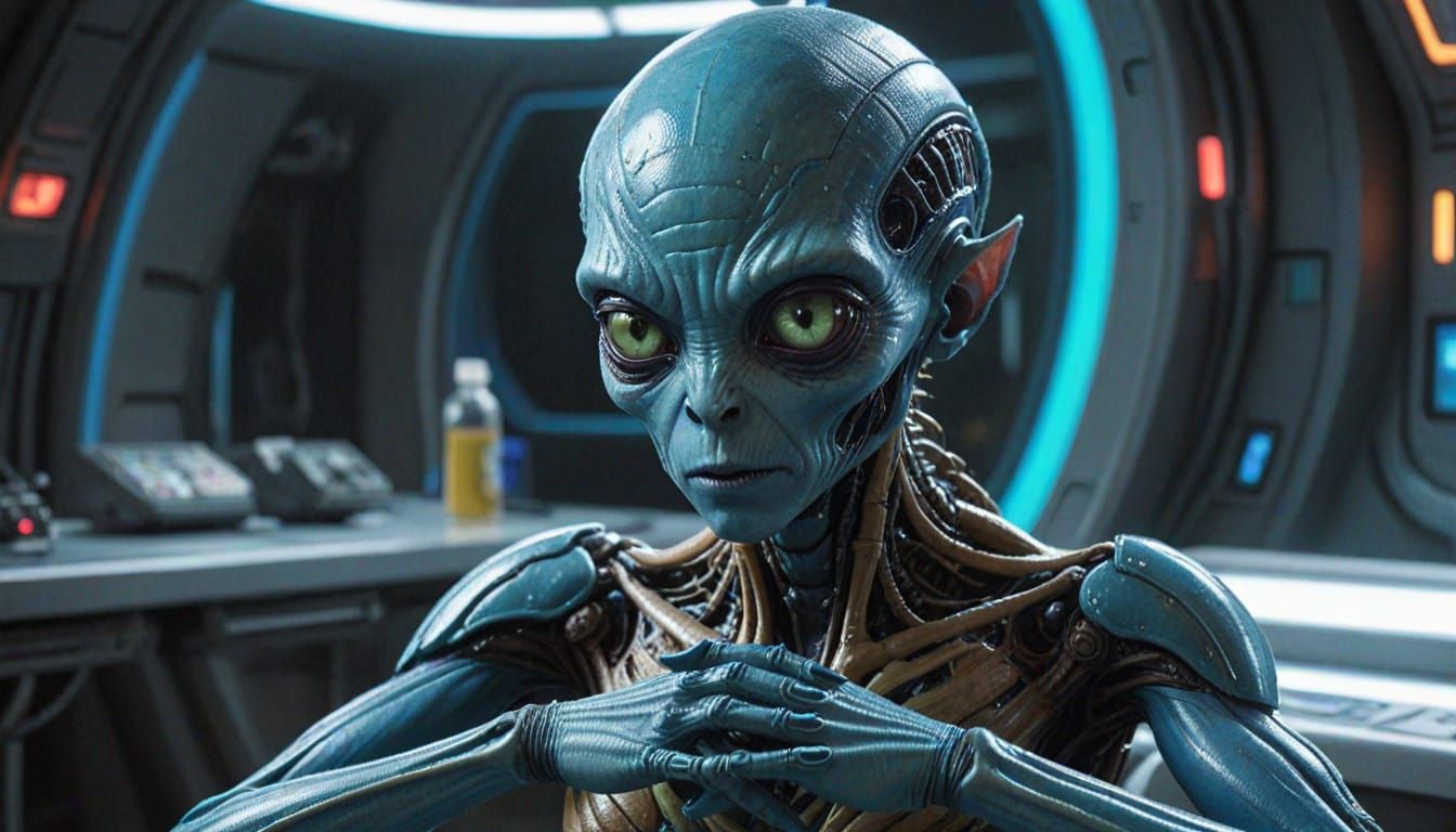 Hyper-Realistic Alien Child in Futuristic Medical Bay