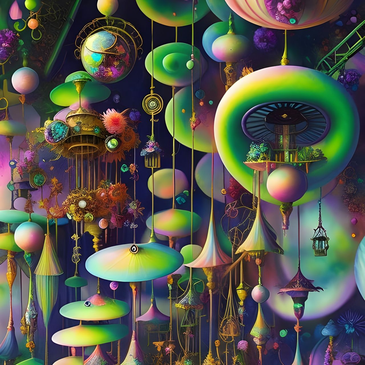 Surreal Japanese Calligraphy Mushroom Landscape