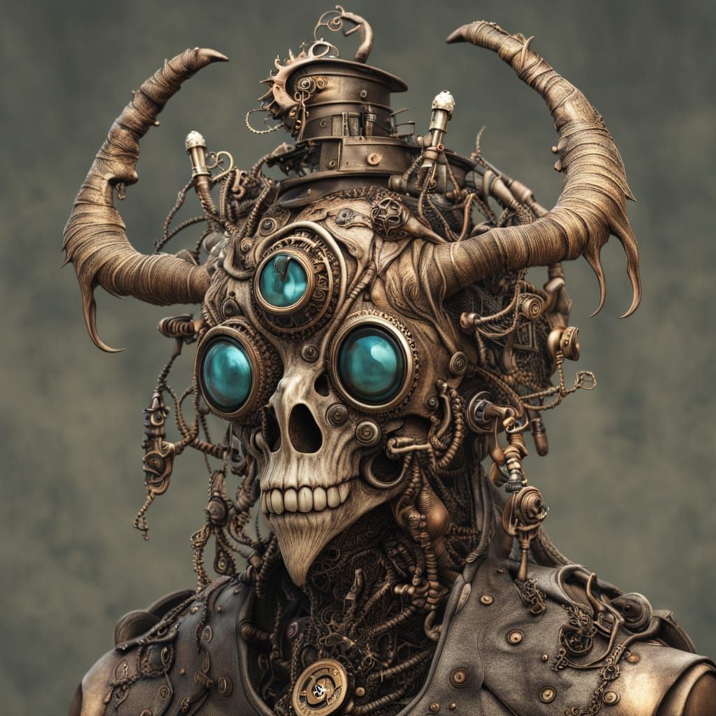 Steampunk Cyborg Lich in Dark Industrial Aesthetic