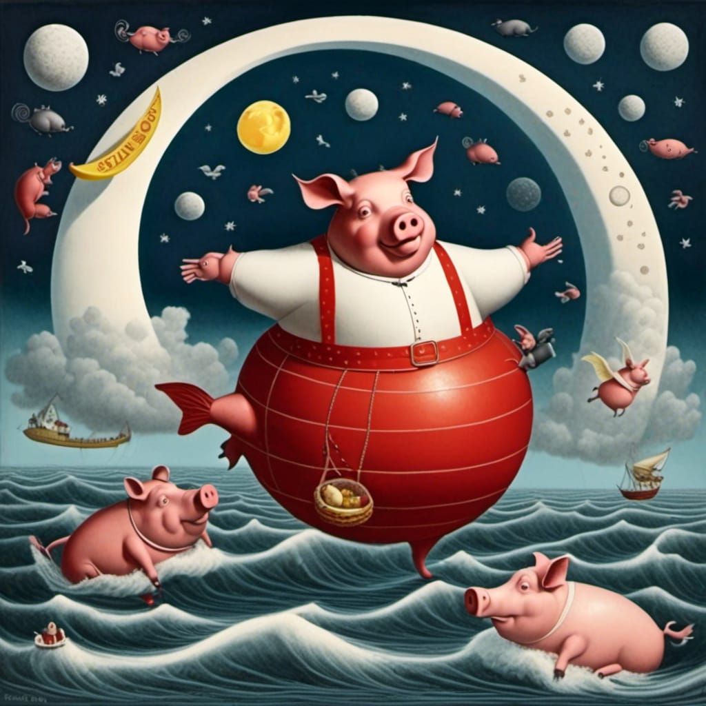 Sea Cows Over the Moon in Summer Dreamscape