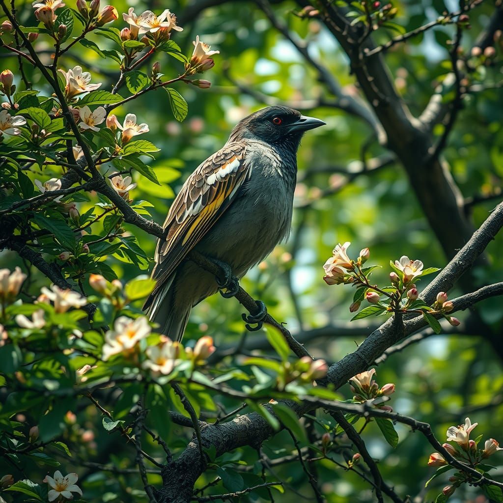 Bird in Summer Tree: Surrealist HDR Art
