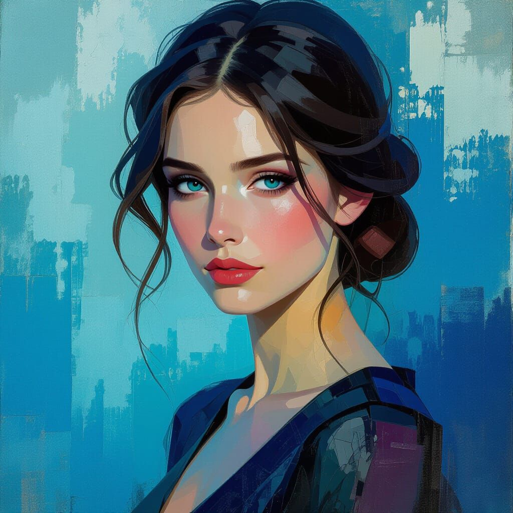 Semi-abstract Impressionism painting, melancholy, hypnotic g...