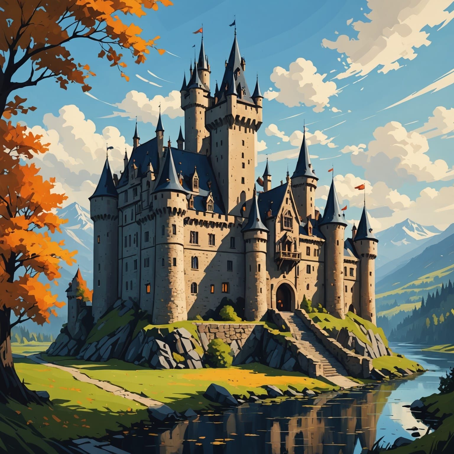 Fantastical Castle Emerges from Dark Mists