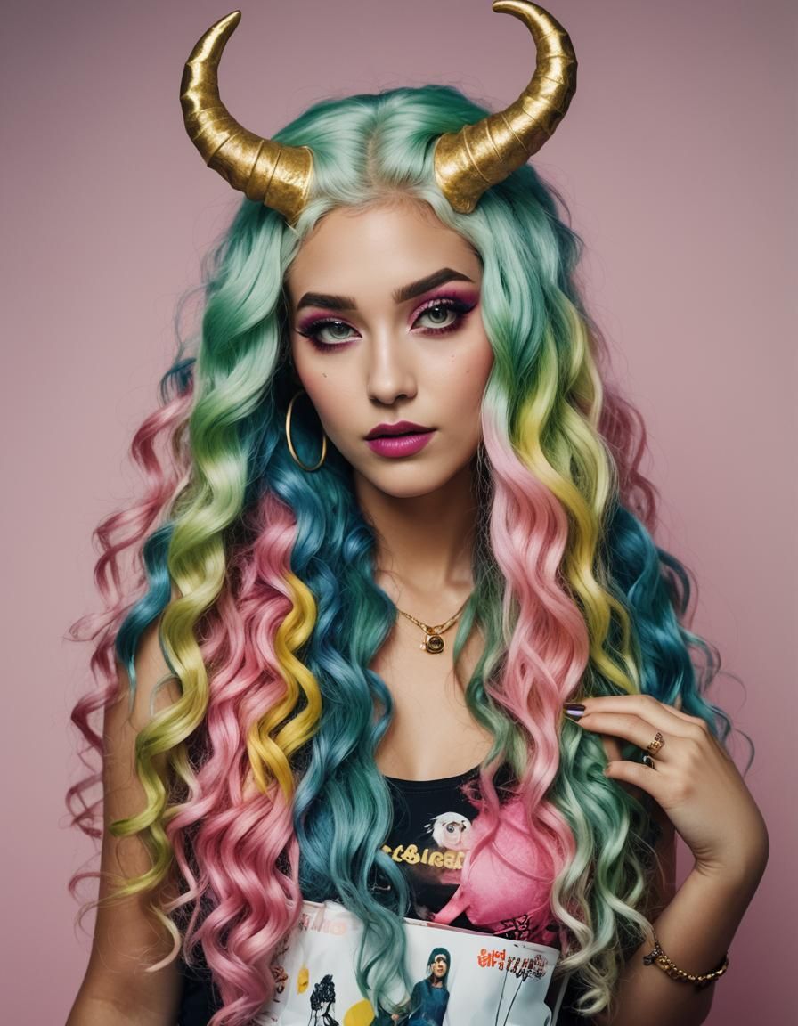 Magazine Cover: Lulu with Colorful Hair and Horns
