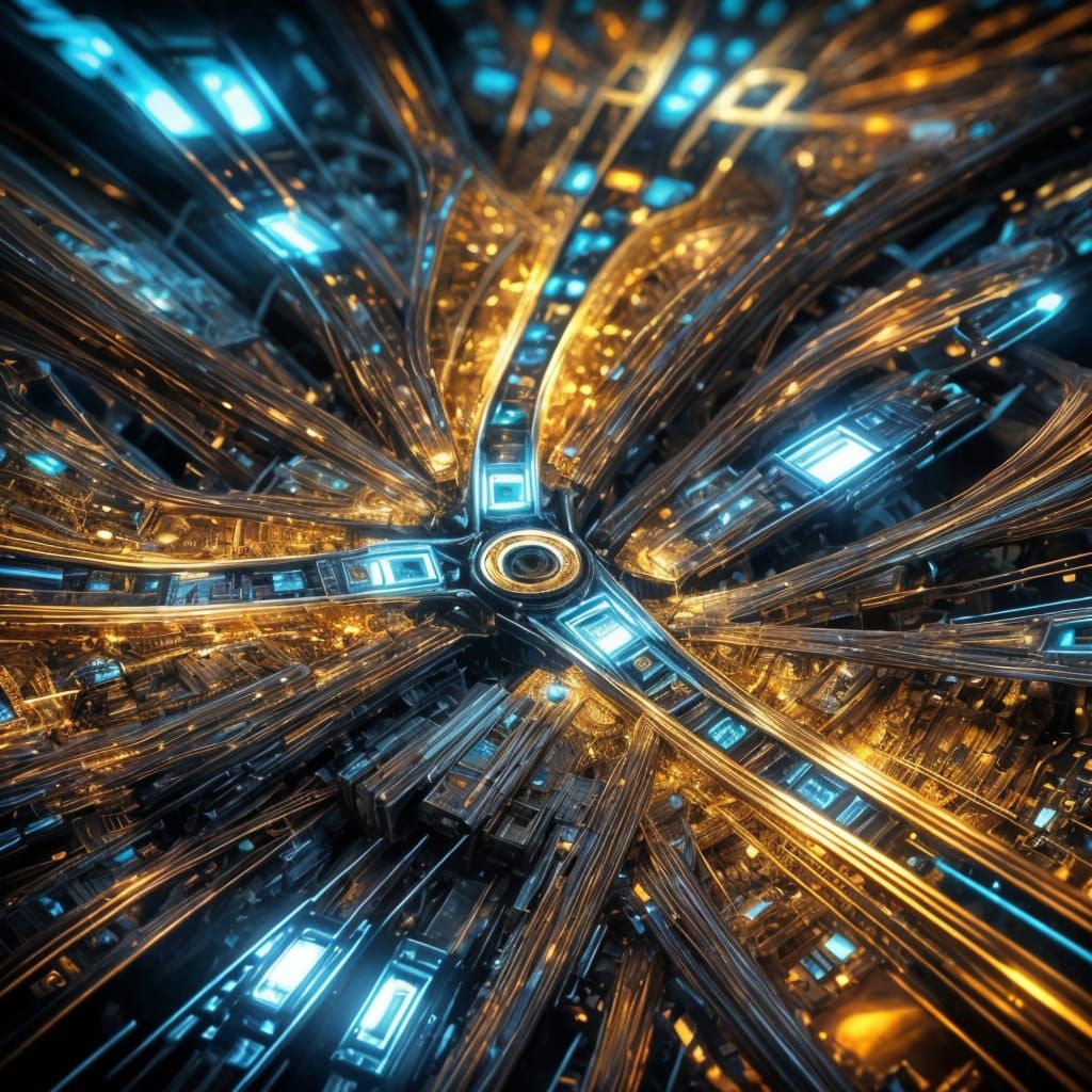 Abstract Fractal Circuits Glow with Light in Macro Photograp...