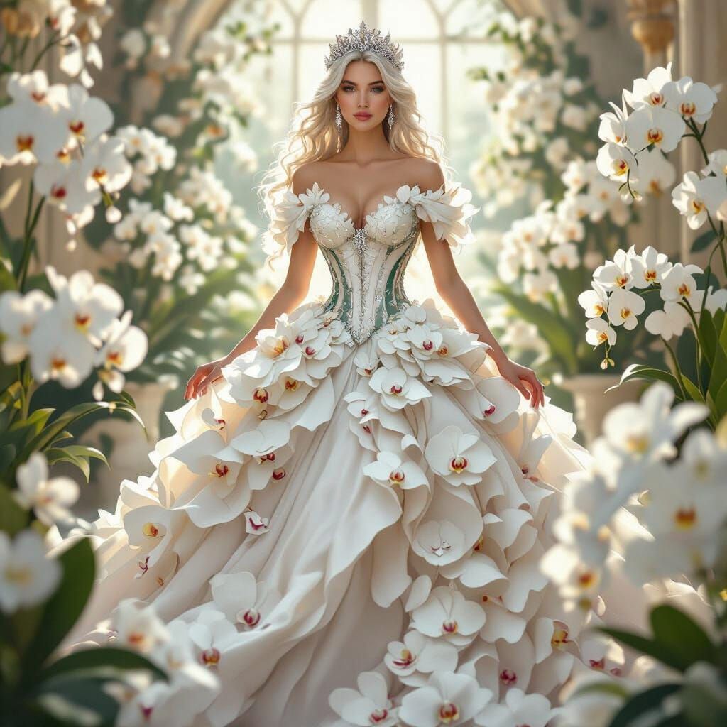 Fantasy Queen in Orchid Gown: Digital Fairytale Painting