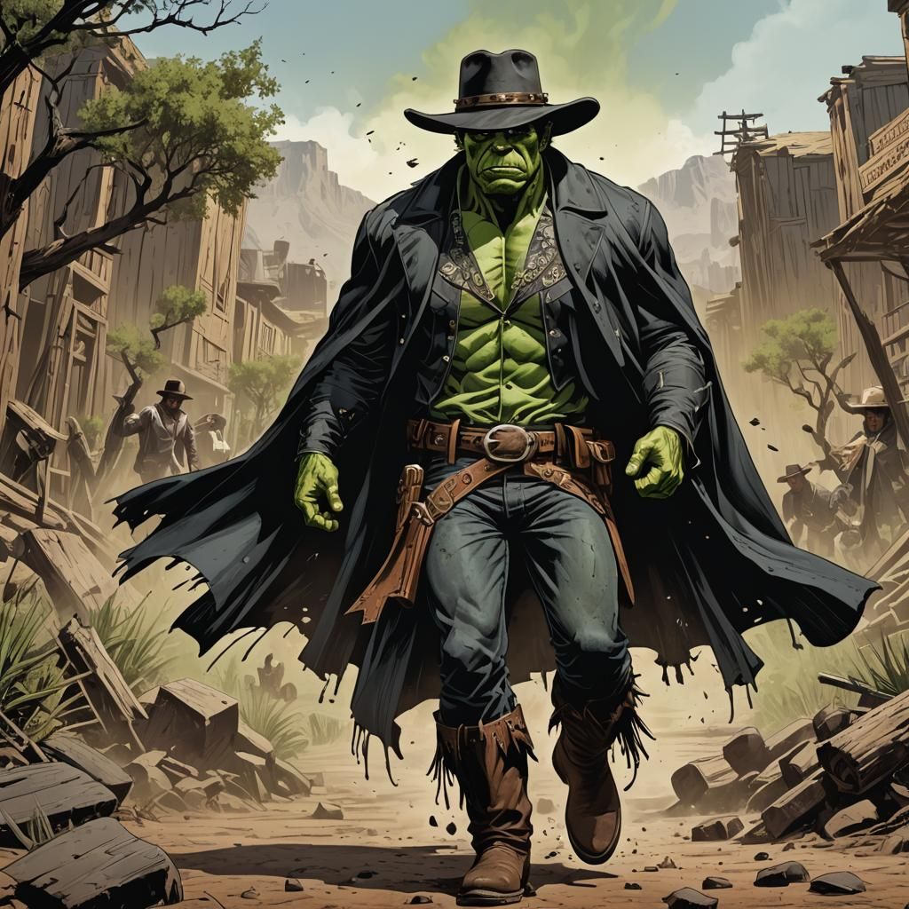 Hulk as Cowboy in Wild West Comic Art