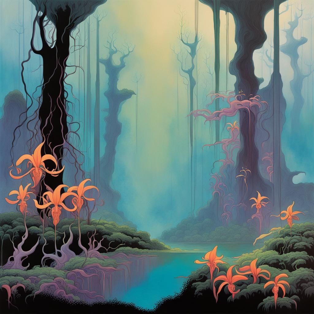 Surreal Forest Scene in Roger Dean Style