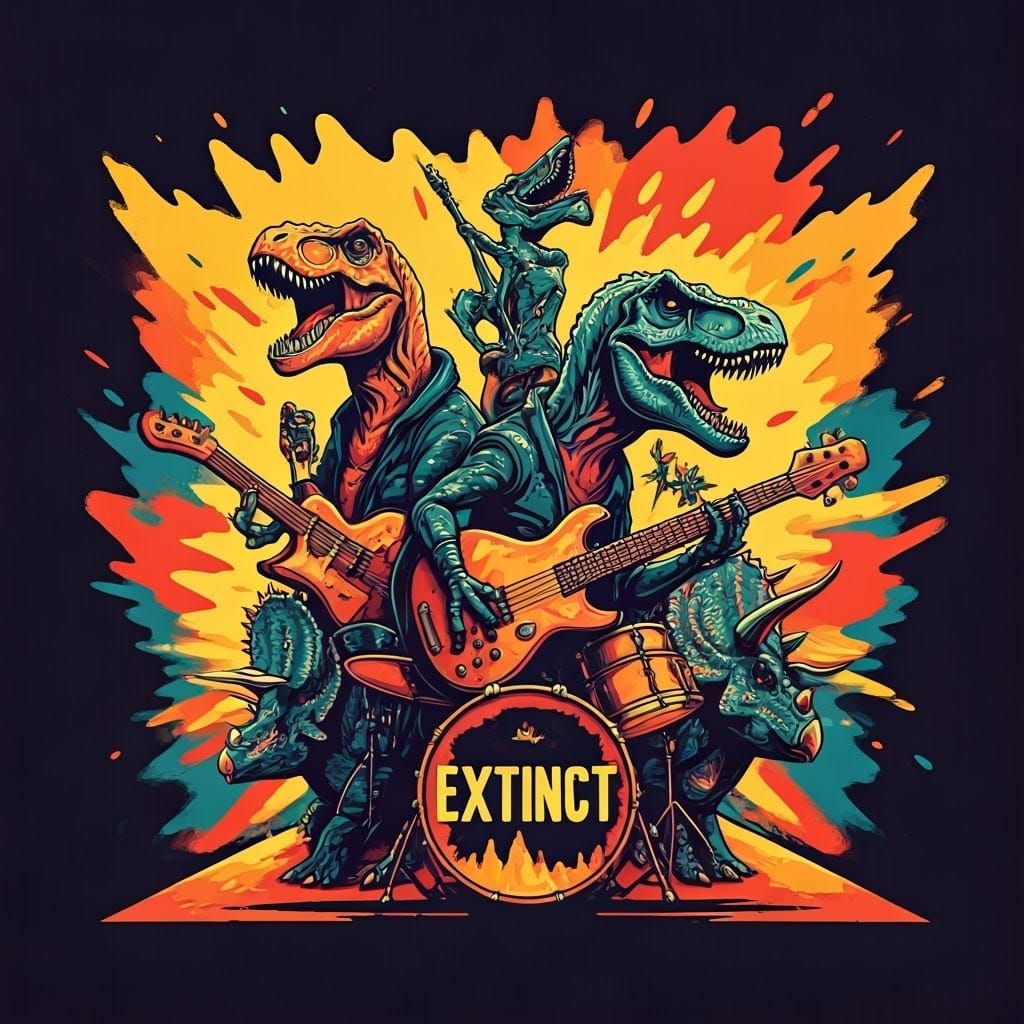 Dinosaur Rock Band in Pop Art Style