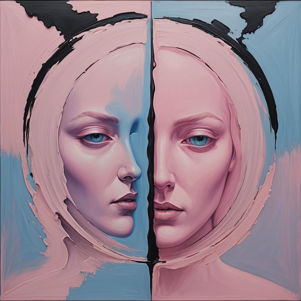 Striking Surrealist Painting of Duality in Watercolor