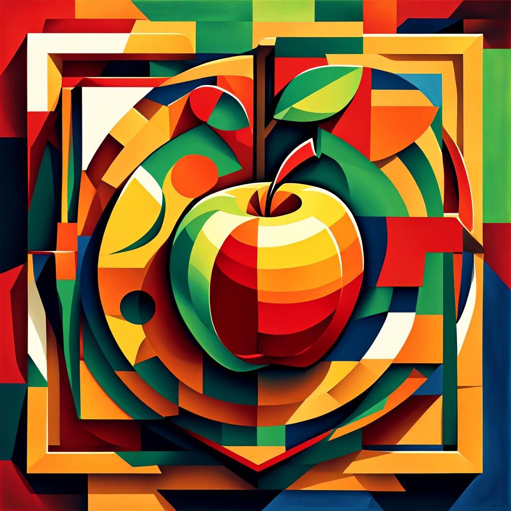 Cubist Apple in Geometric Art Deco Style