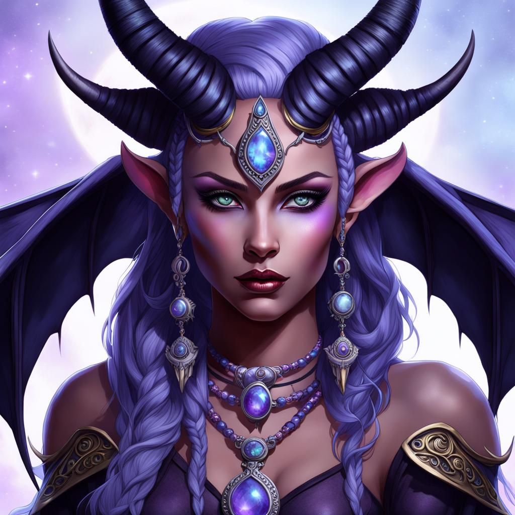 Tiefling with Braided Hair and Antelope Horns