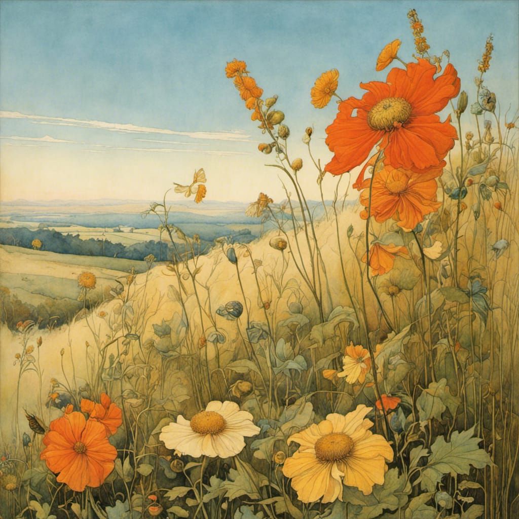 Wildflower Path in Golden Age Illustration Style