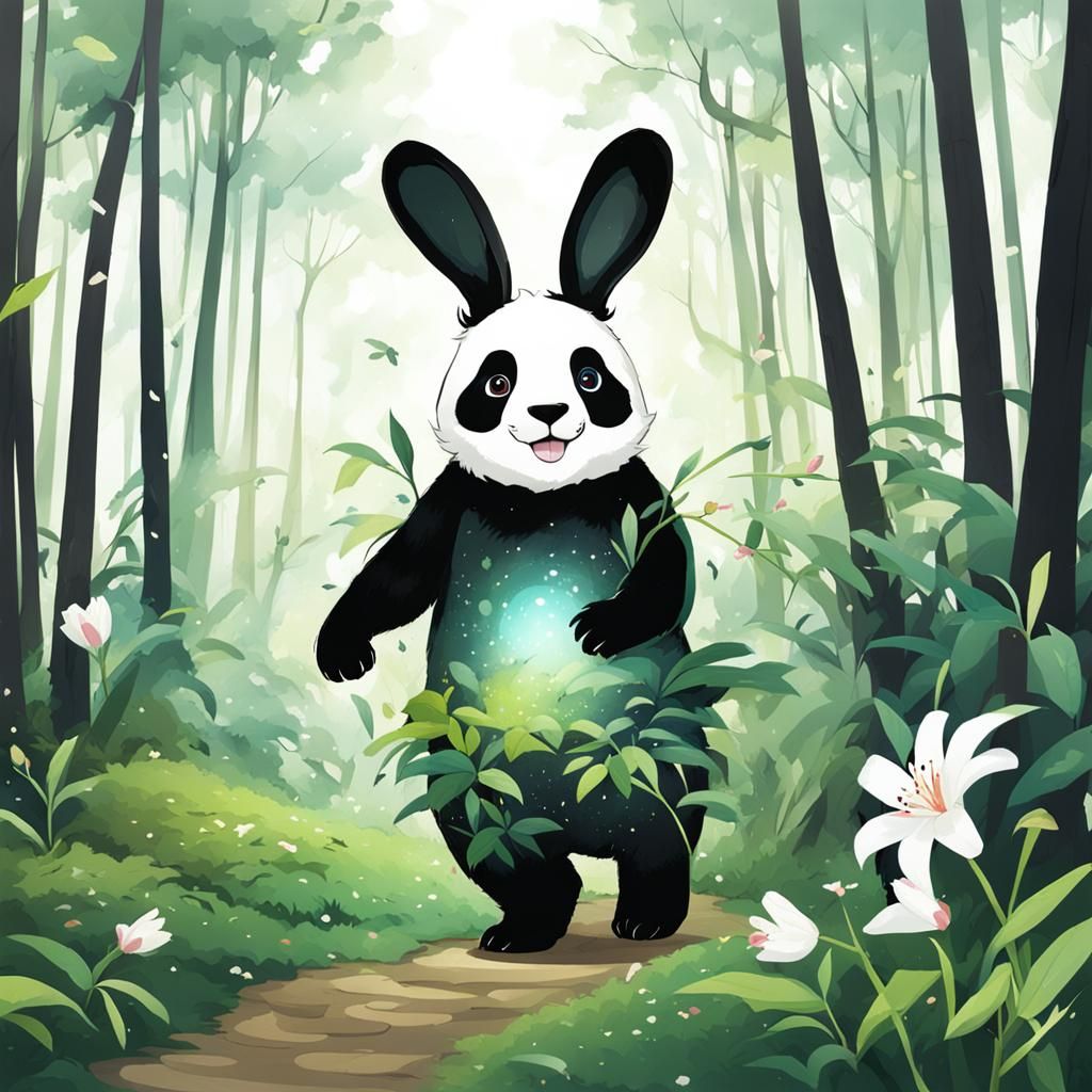 Panda-Colored Bunny Leaving Lily Trails