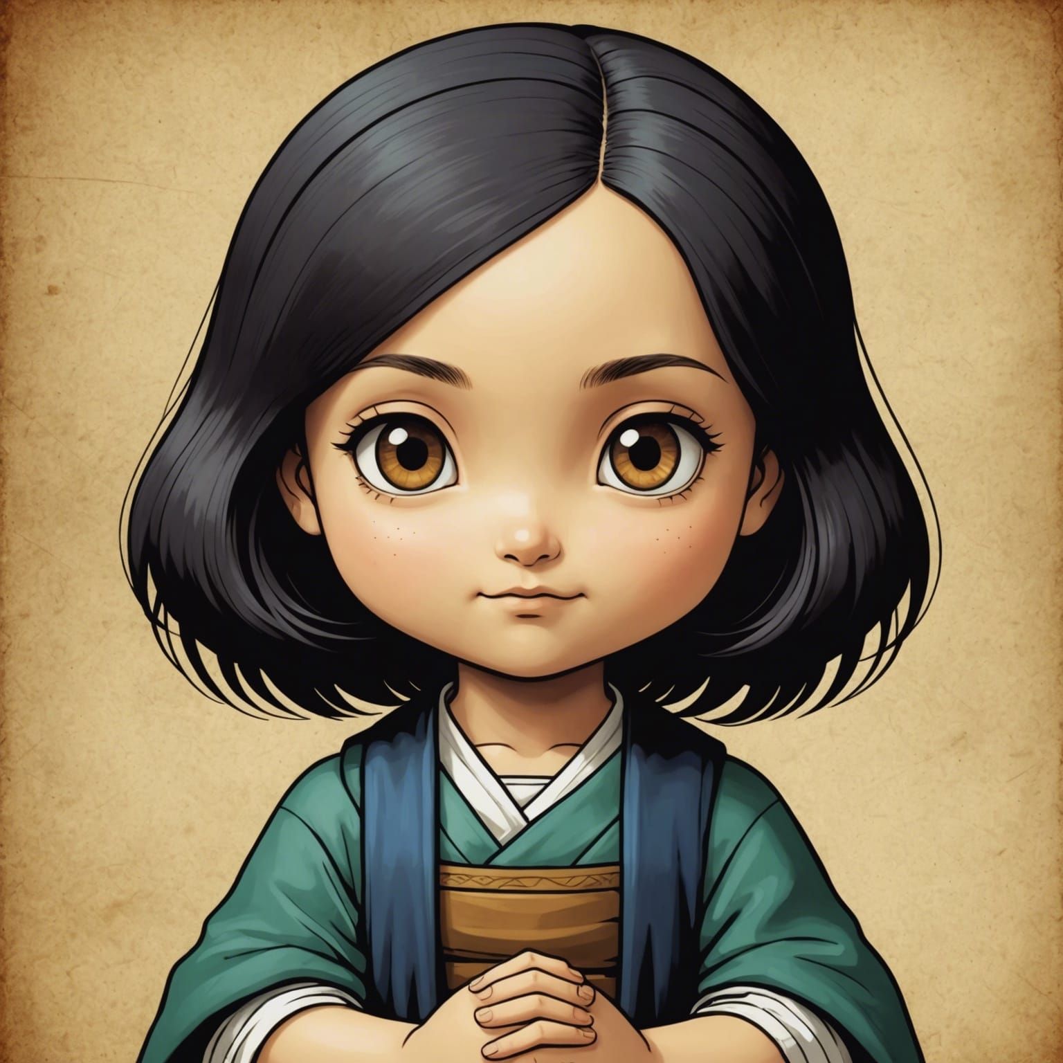 Chibi Mona Lisa Portrait in Anime Style
