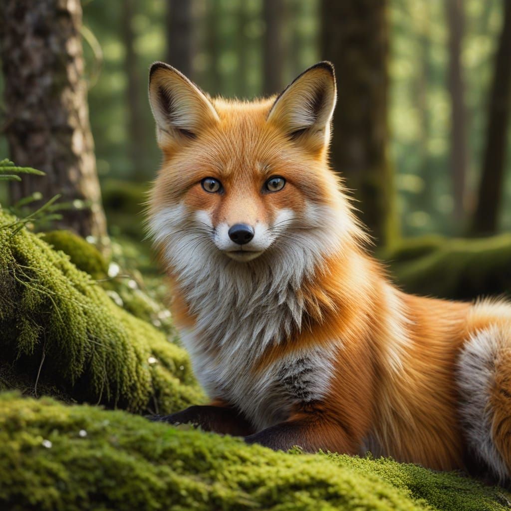 Japanese-Inspired Fox in Serene Forest