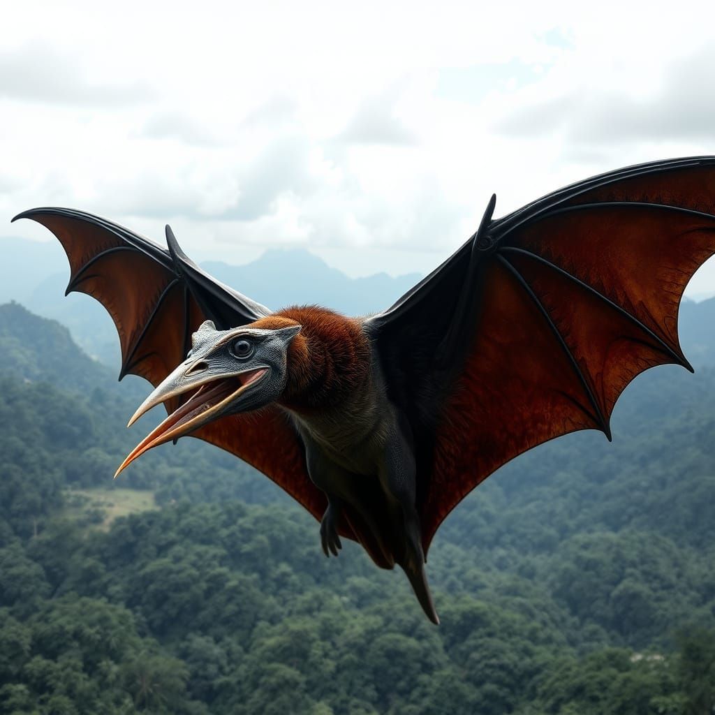 Bat-like Reptilian Creature Soaring Over Papua New Guinea