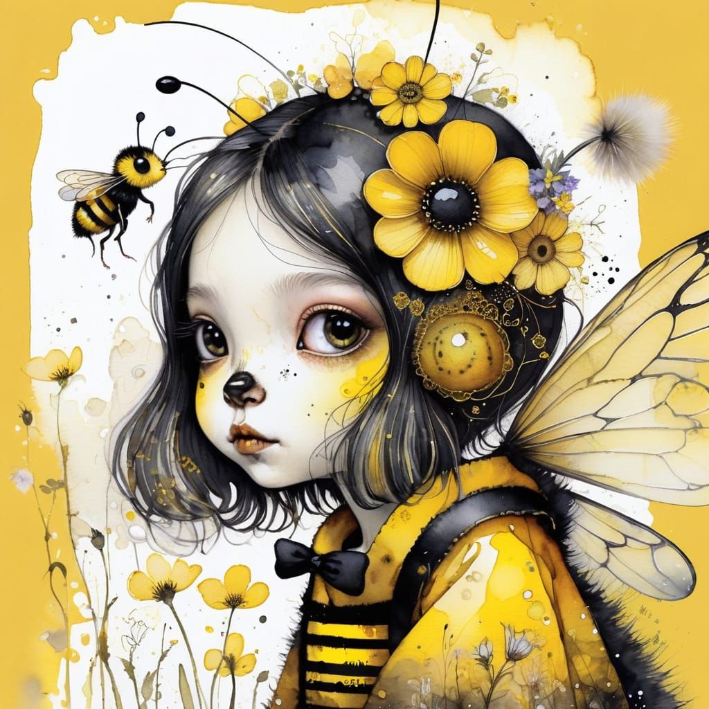 Mouse in Bumblebee Costume with Yellow Flower